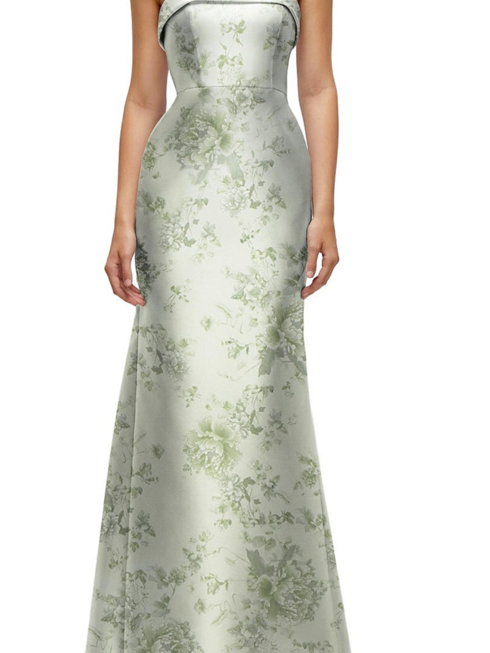 Strapless Floral Satin Evening Gown